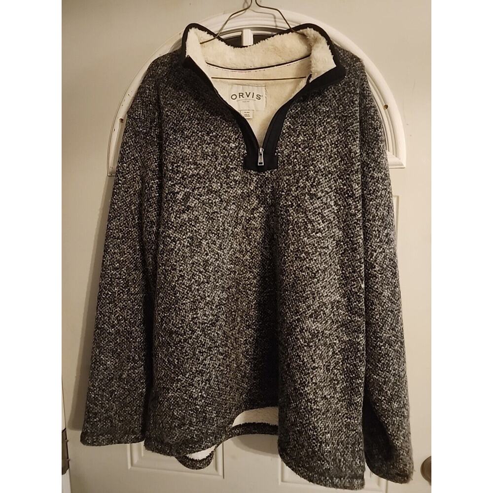 ORVIS Men’s 1/4 Zip Sherpa-Lined Pullover Sweater XXL Grey Nice